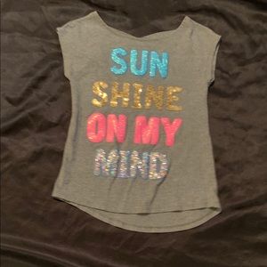 Grey tee with glittery letters